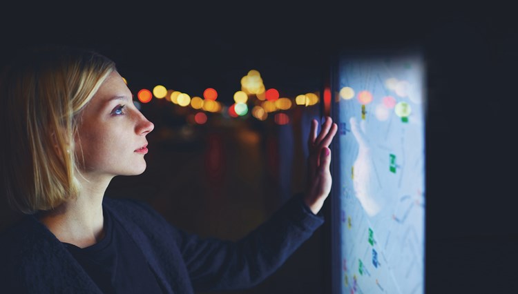 Woman touching screen